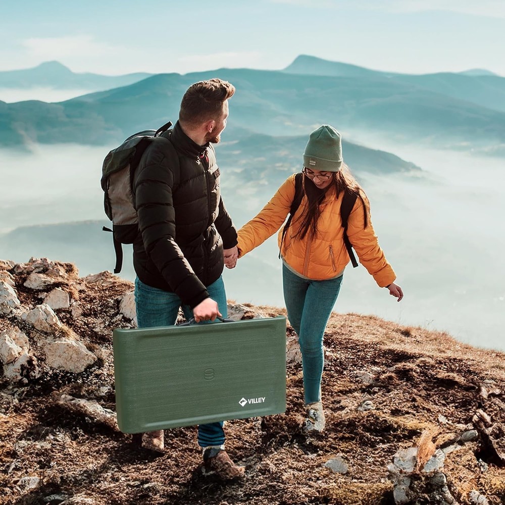 Portable Collapsible Stools Folding Camping Table Set Beach Table w/2PACK Stools