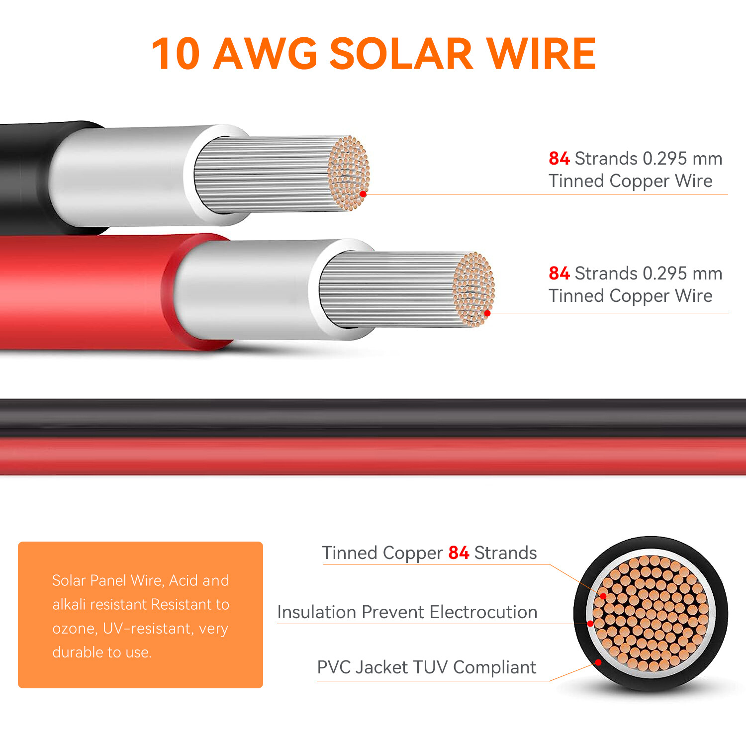 10 AWG Solar Panel Extension PV Cable Wire Solar Connectors Pair Black Red 6mm²