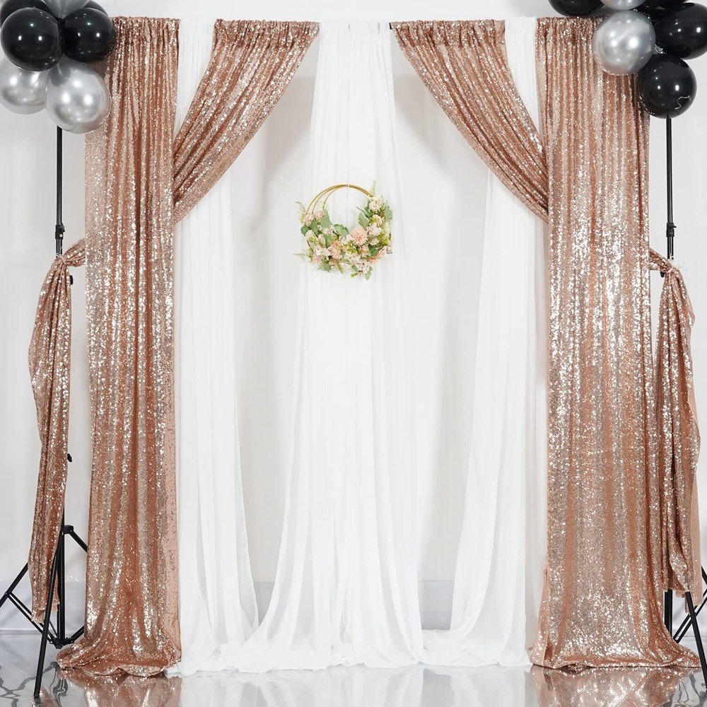 Rose Gold Sequin Backdrop 2 Panels Sequin Backdrop Curtain 2FTx8FT Sequin Cur...
