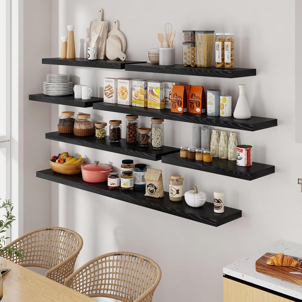 Rustic Black 55" Floating Shelf - 9.3" Deep Wall Mounted Storage Solution