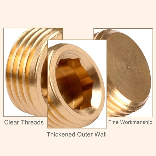 20pcs Brass Pipe Plug Set Brass External Thread Inner Hex Head Plug 1/8" 1/4"