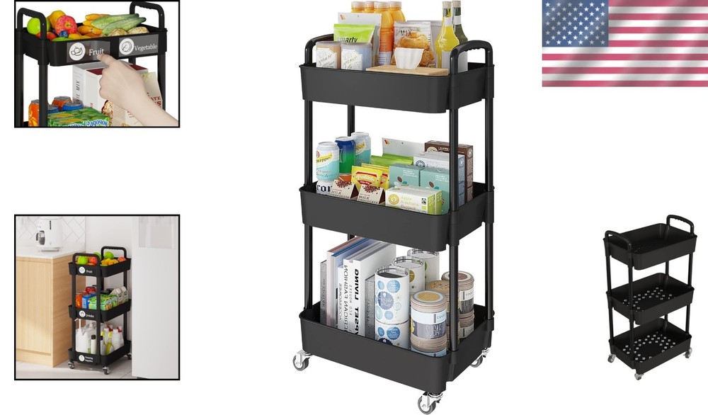 Sturdy and Lightweight 3-Tier Mobile Shelving Unit - Effortless Storage Solution