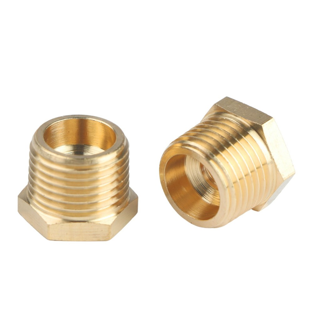U.S. Solid 2pcs Brass Pipe Fitting Reducer Bushing, MNPT 1/2" x FNPT 1/8"