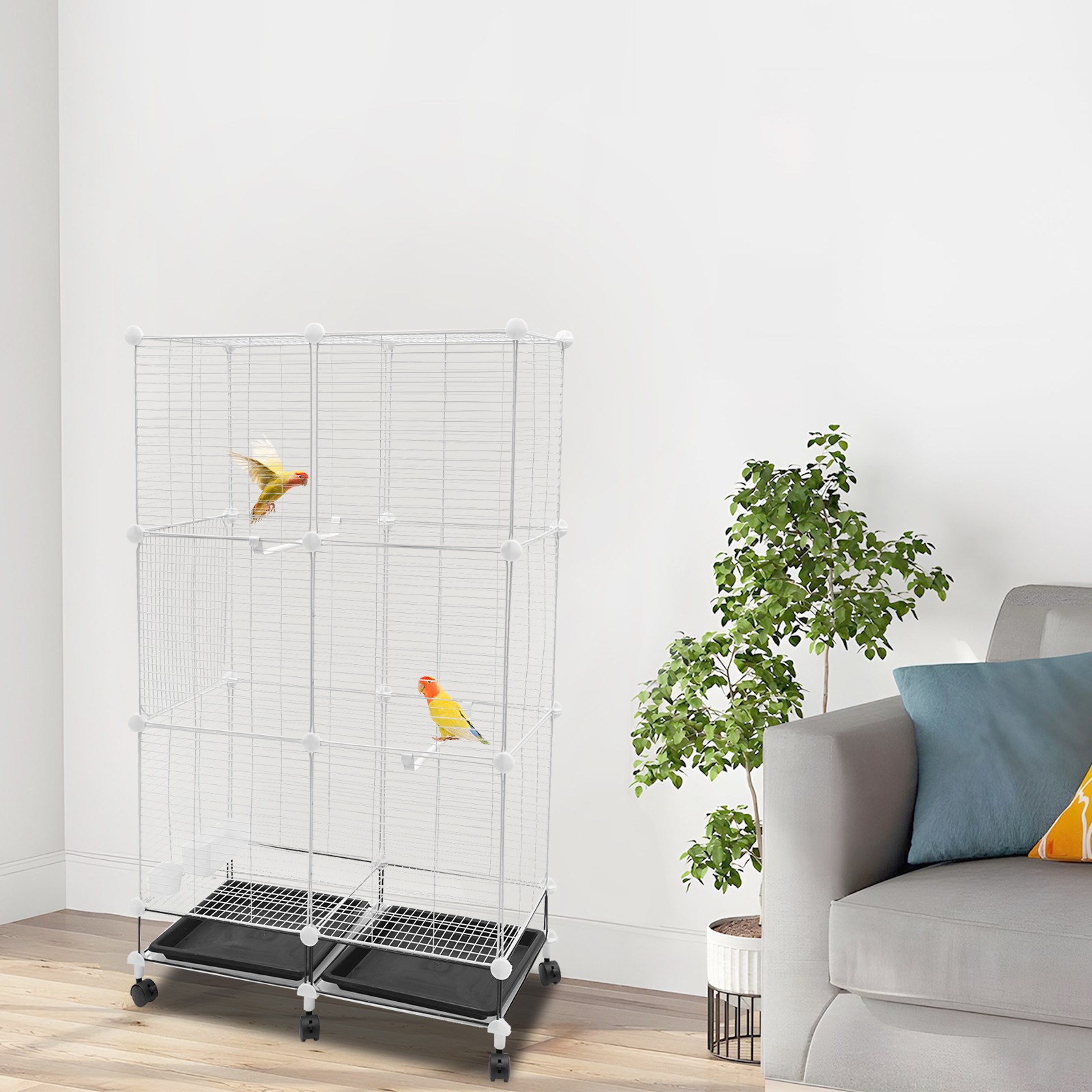 3-Tier Large Bird Cage 49.2in Rolling Metal Parakeet Cage for Canaries, Parrots