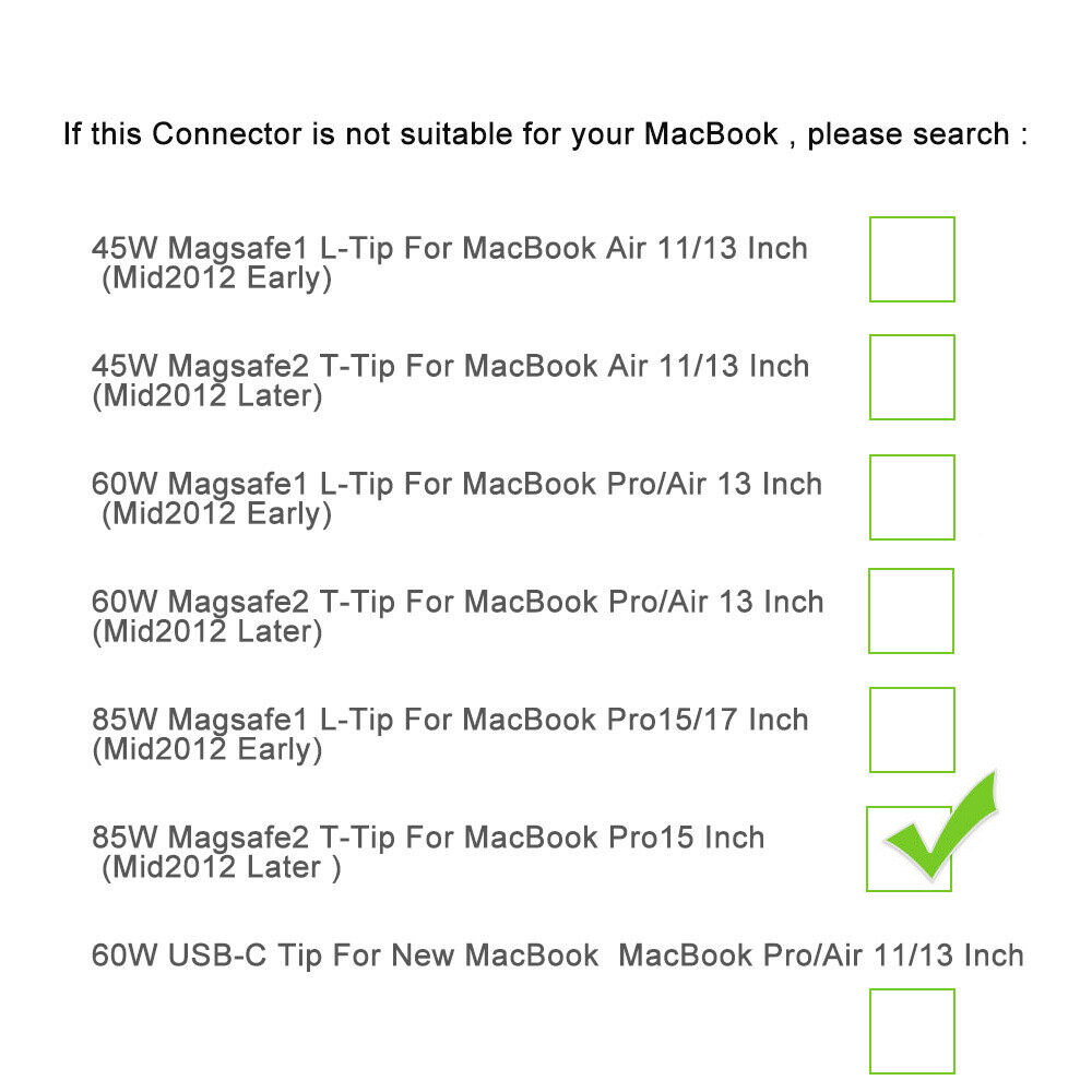 85W Power Adapter Charger For Macbook Pro 15 inch Mid 2012 2013 2014 2015 T-tip