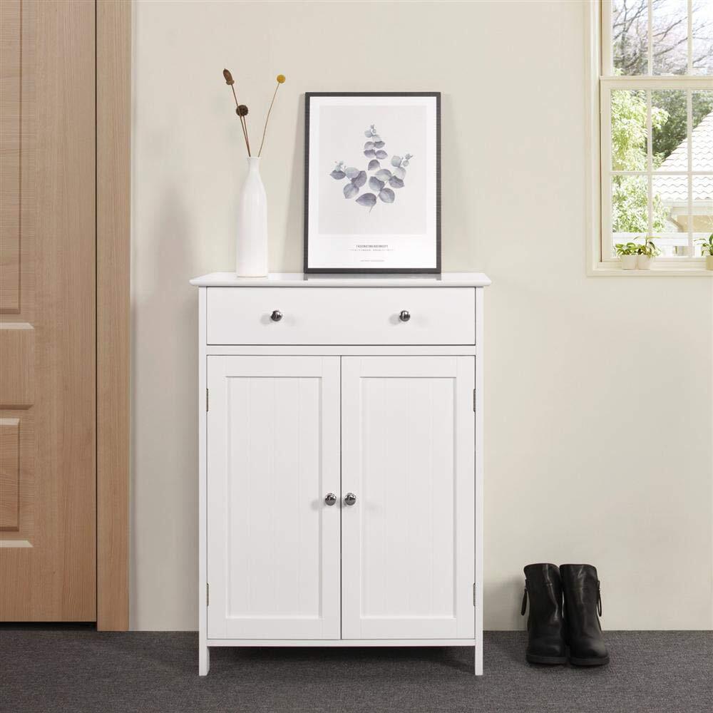 White Wooden Bathroom Floor Cabinet Storage Cupboard W/ Shelves for Home Kitchen