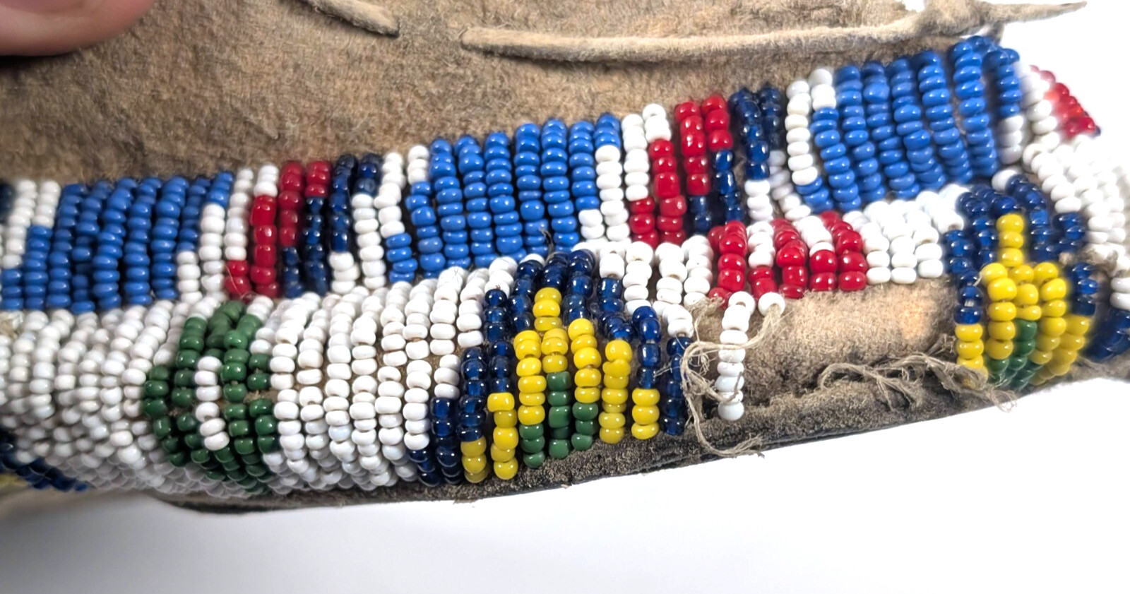 Antique Lakota Sioux Beaded Moccasin SINGLE, Fully Beaded Sole, Trade Cloth Trim