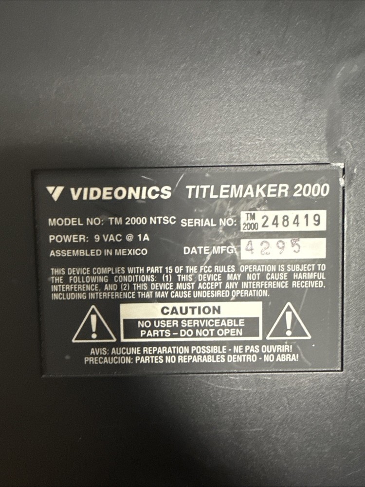 Videonics Video Titlemaker 2000 Model TM 2000 NTSC
