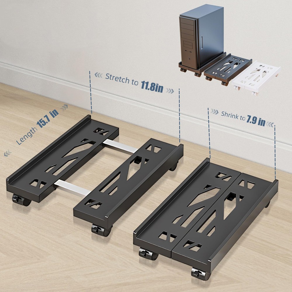 Gaming CPU Stand, Mobile Computer Tower Rack, 4 Casters, Black