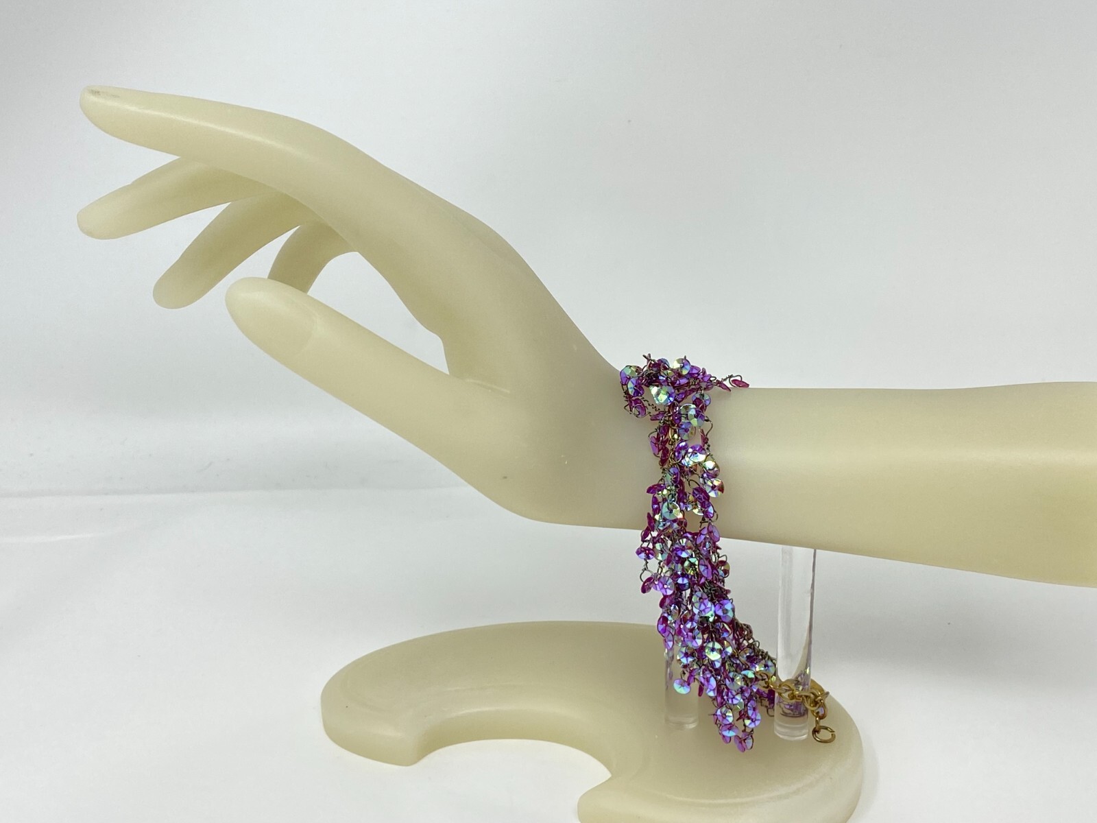 Handmade Iridescent Sequin Bead Bracelet 8-9 Inch Dark Purple