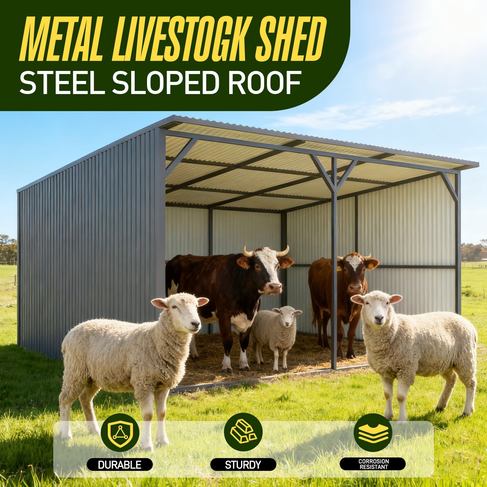 New 20x12 Ft Metal Livestock Shelter Run-in Shed for Cattle Horse Goat free ship