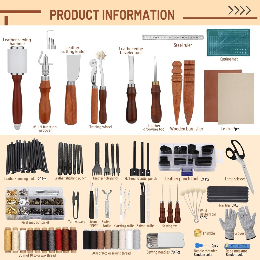 Leather Working Tools Kit, Leather Tooling Kit with Double Layer Storage Box,...