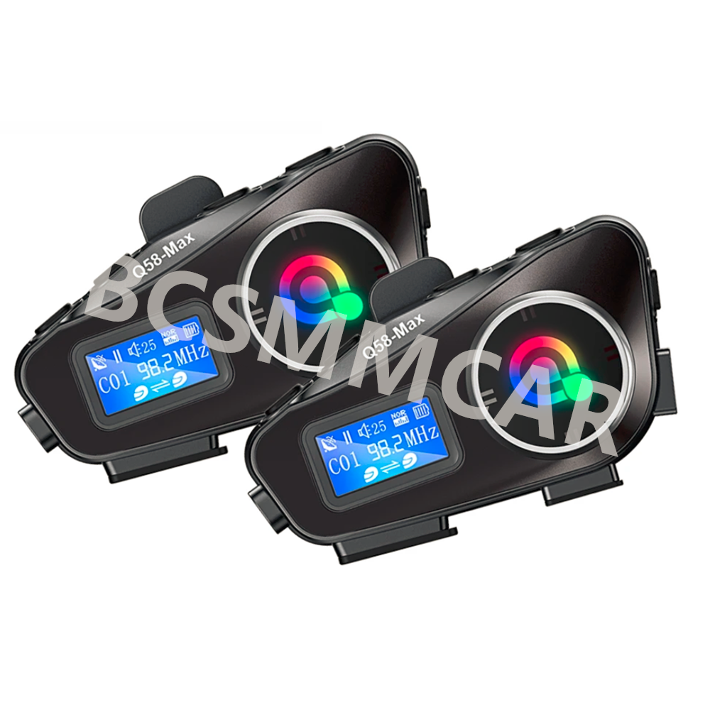 Motorcycle Intercom Helmet Bluetooth Headset Rider FM LCD Flashlight Waterproof