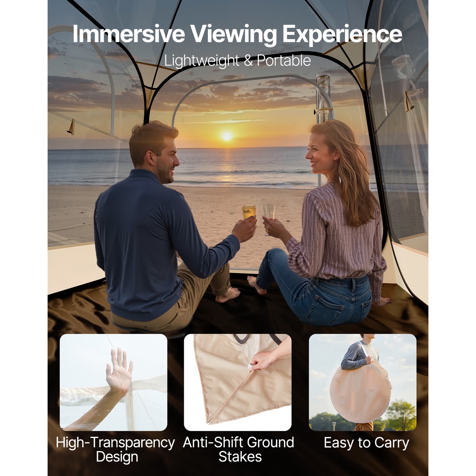 Uimoso Sports Tent Pop-Up 72"x72" Clear Bubble Tent Instant Weather Proof Pod