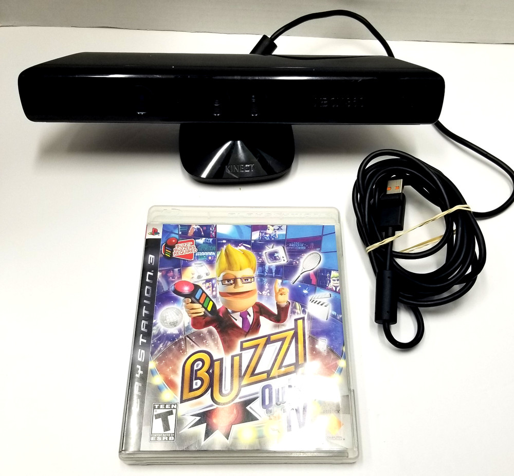 Xbox 360 Kinect Sensor + Buzz PS3 Game Bundle Untested As-Is No Adapter