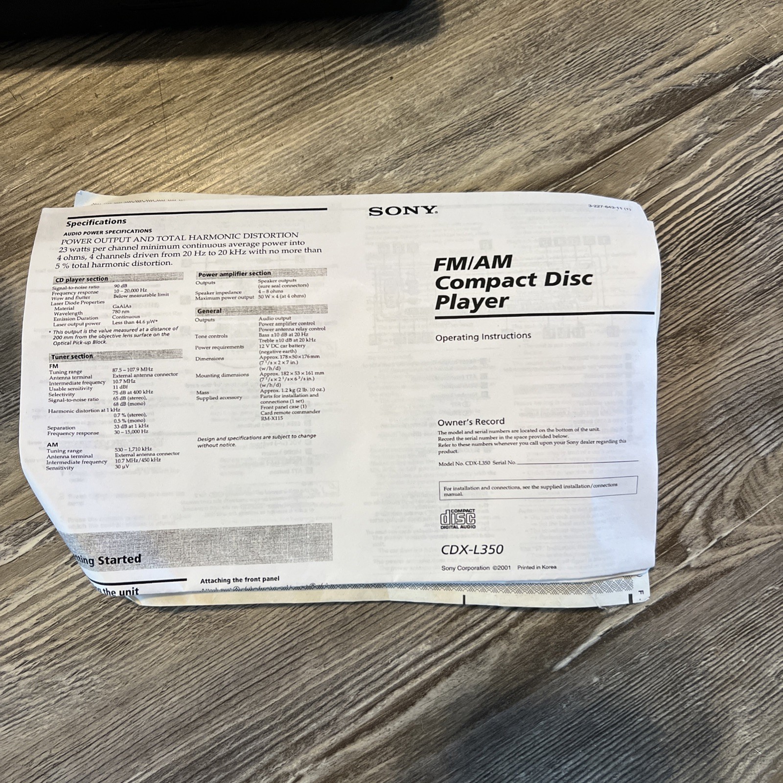 Sony In Dash CDXL350 FM/AM Compact Disc Player Car Stereo w/Detachable Faceplate