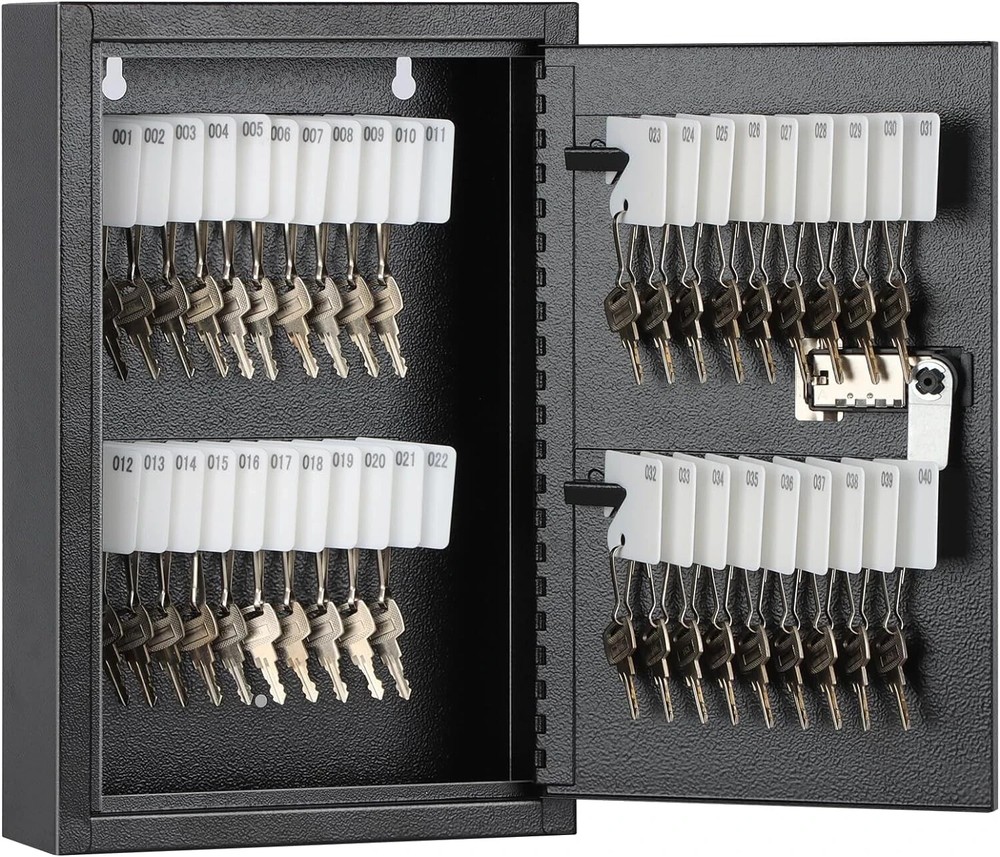 Locking Key Cabinet, 40 Key Storage Lock Box with Code, Key Box Wall Mo