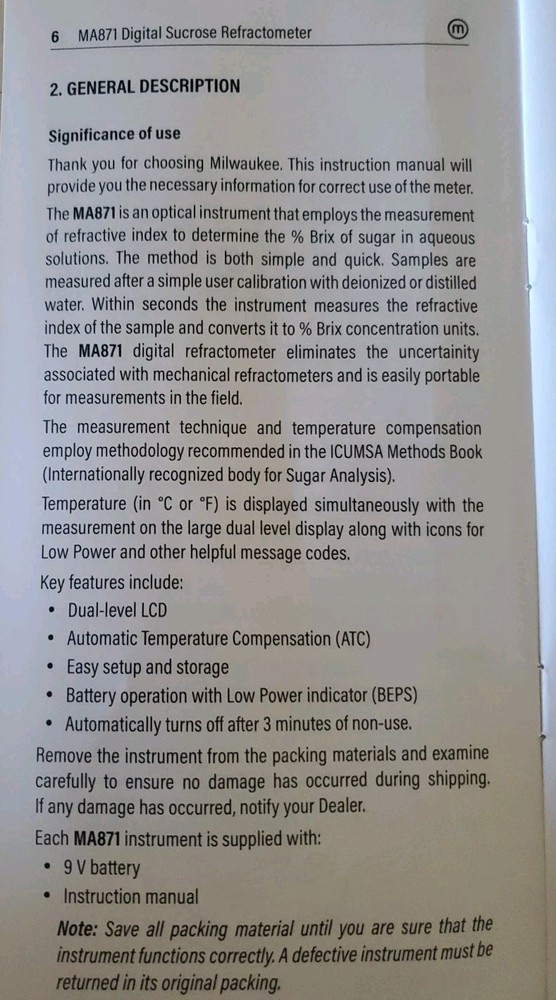 Milwaukee Digital Brix MA871 Refractometer