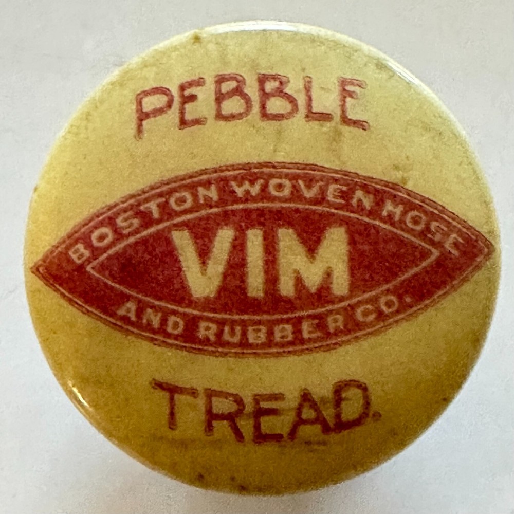 VIM Pebble Tread Boston Woven Hose and Rubber Co Stud Back Celluloid Button