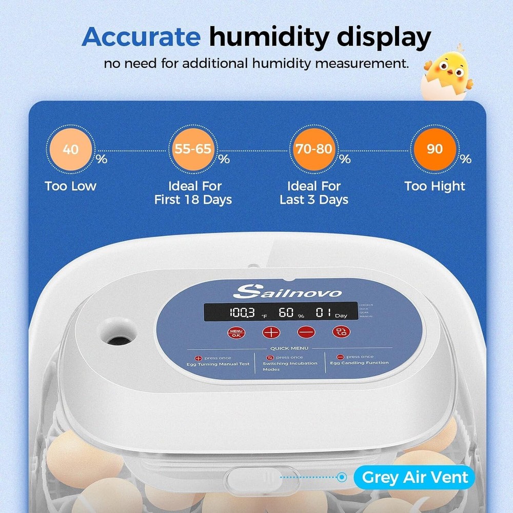 24 Eggs Incubators +Automatic Egg Turning Temperature Control&Humidity Display