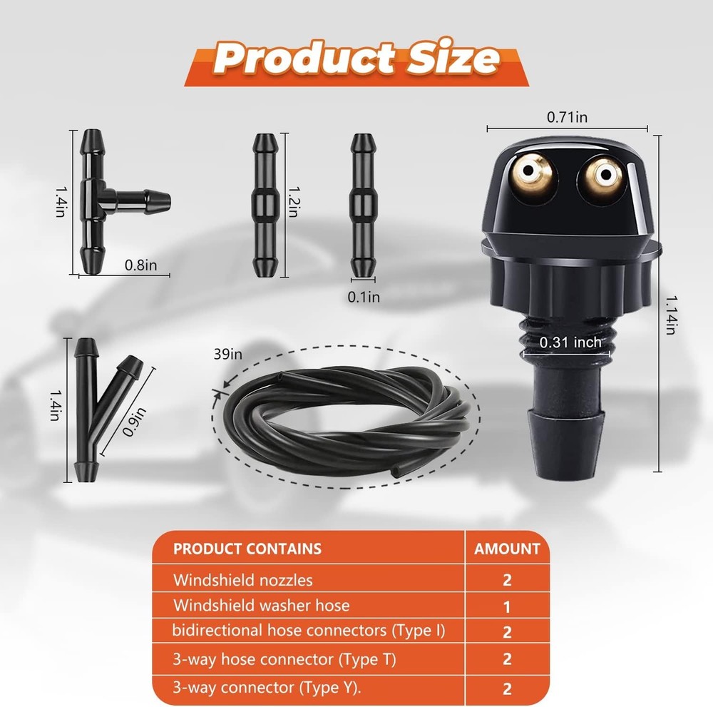 2Sets Universal Front Windshield Washer Nozzle & Fluid Hose Connector Spray Kits
