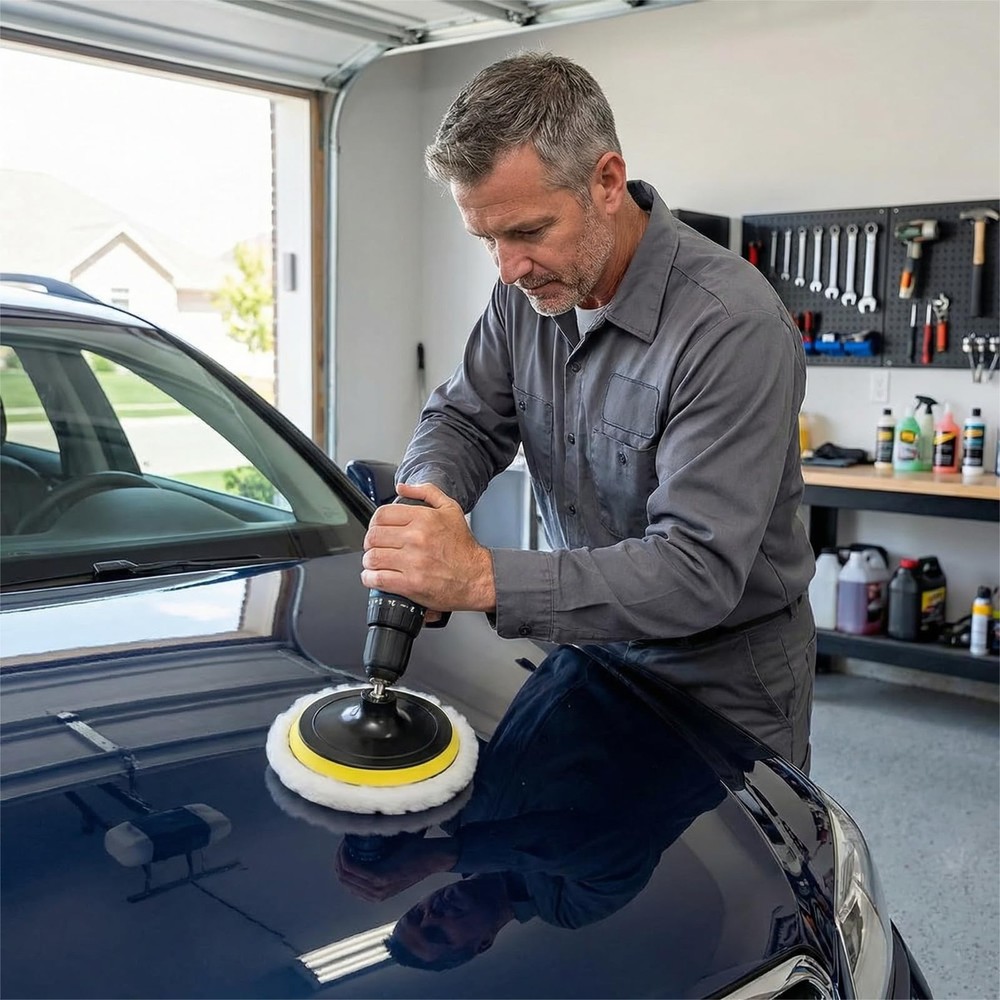 6Pcs 6 Inch Wool Polishing Buffing Pad with M14 Drill Adapter, Hook & Loop...