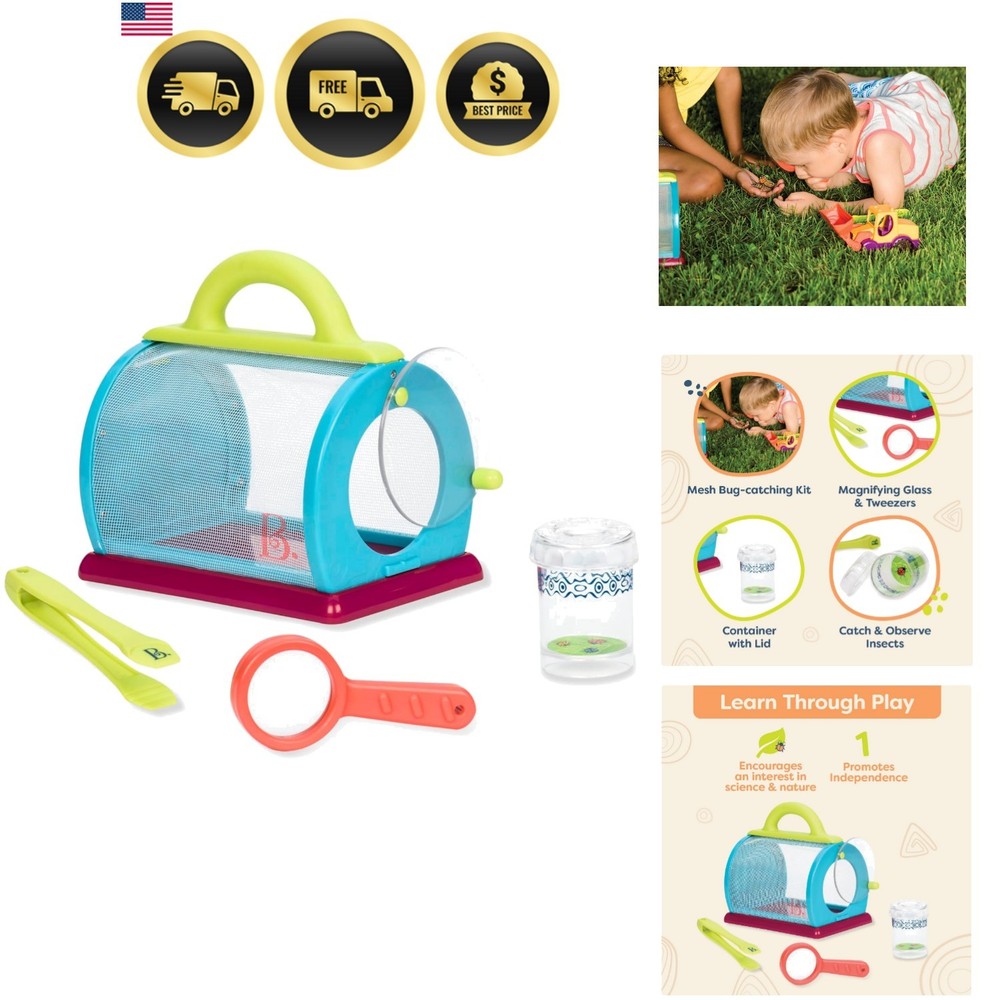 Bug Bungalow Insect Catching Kit with Mesh Case, Magnifying Container, Tweeze...