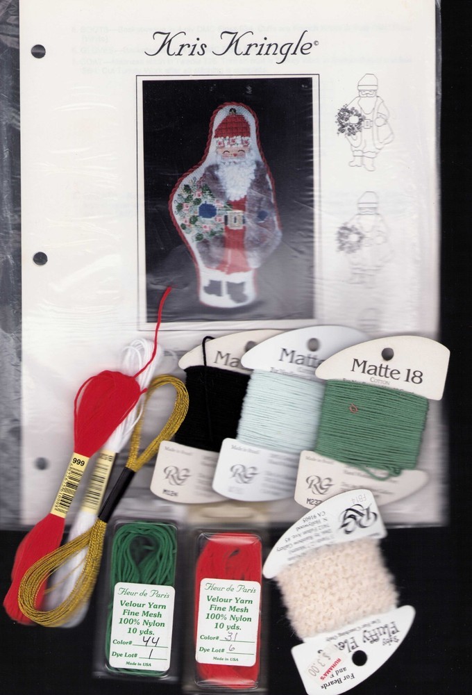 Needlepoint Pattern Christmas Santa Kringle w/ Threads & Suede C. Schaeffer