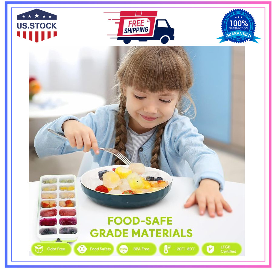 Ice Cube Tray with Lid, 4 Pack Durable Stackable Ice Cube Trays for Freezer with