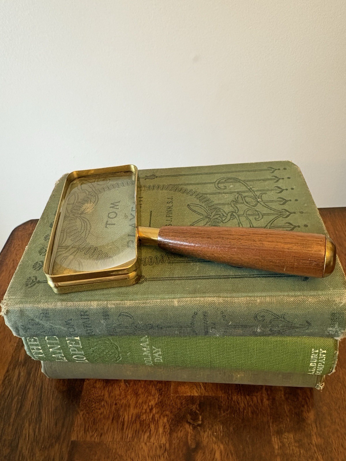 Vintage Magnifying Glass Donigan Optical K.C. MO USA Brass Wood Rectangular