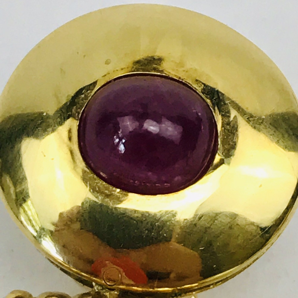 Art Deco 18k Solid Yellow Gold Mabe Pearl & Ruby Drop Dangle Omega Back Earrings