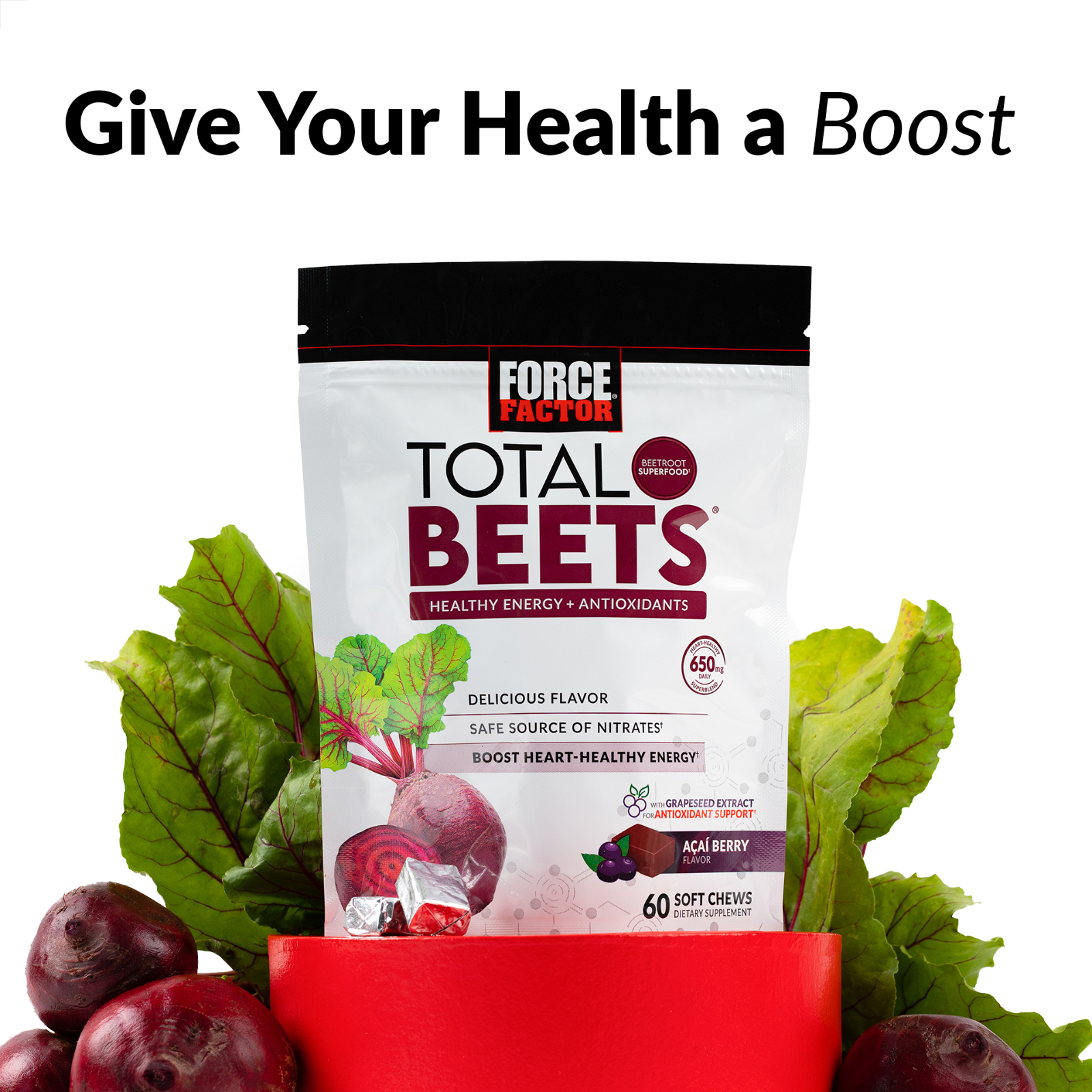 Force Factor Total Beets Concentrated Beet Root Soft Chews, Circulation Support