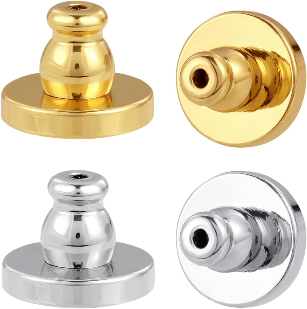 4PCS Earring Backs Replacement for Studs,Flat Locking Pierced Support Backing F
