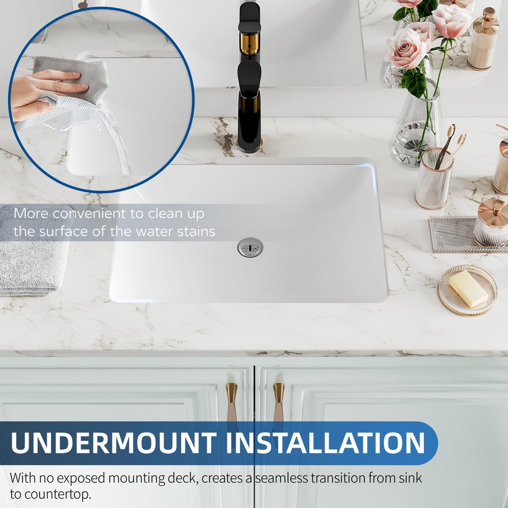 Hugsleek 18x13 Undermount Bathroom Sink White Ceramic Rectangle Basin