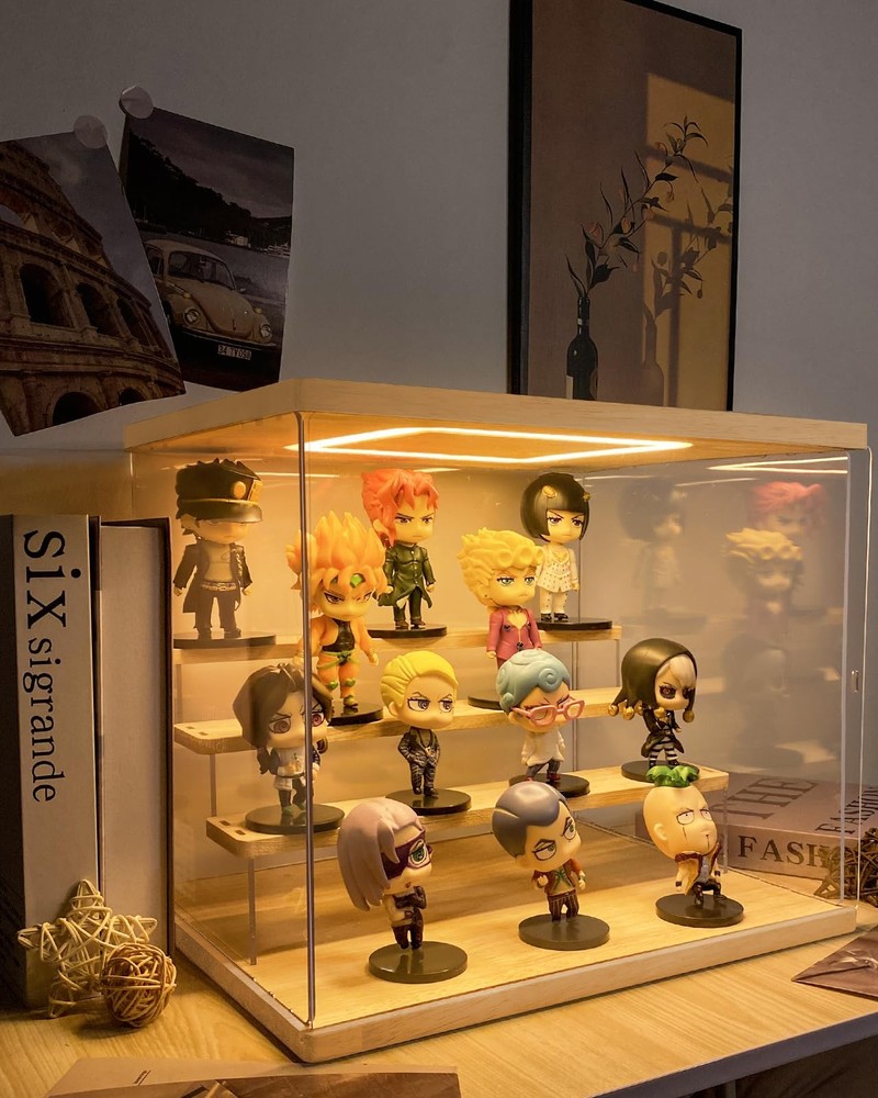 AZEYN Clear Acrylic Display Case with Light , 5 Tier Display Box Stand Assemb...