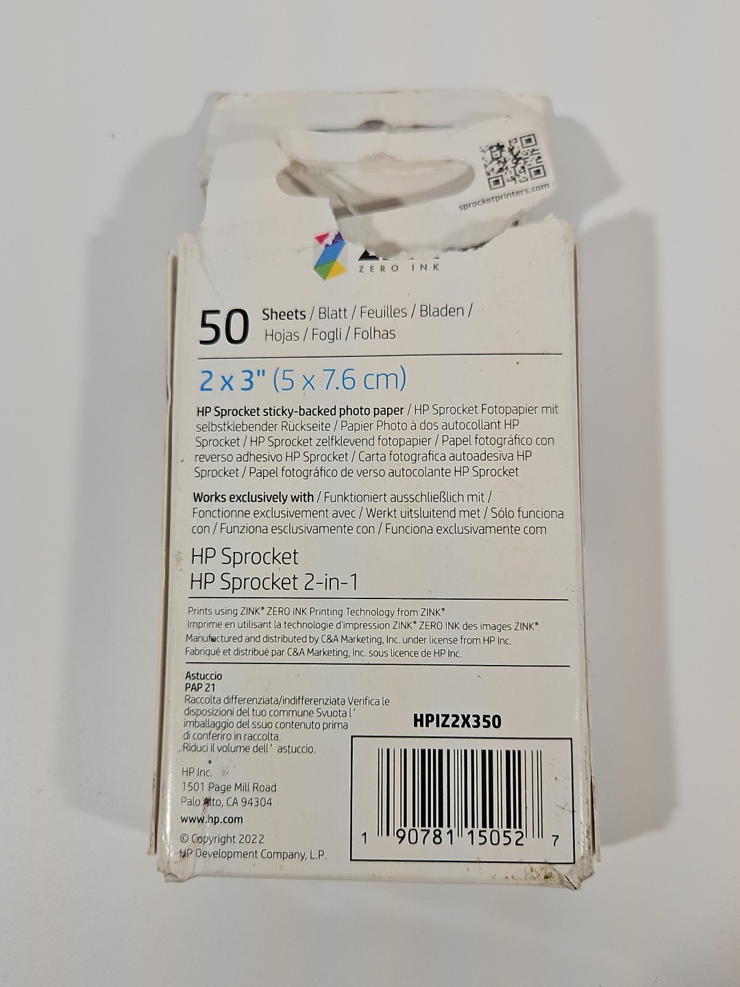 30 SHEETS HP Sprocket Zink Photo Paper 2x3" for HP Sprocket Photo Printers