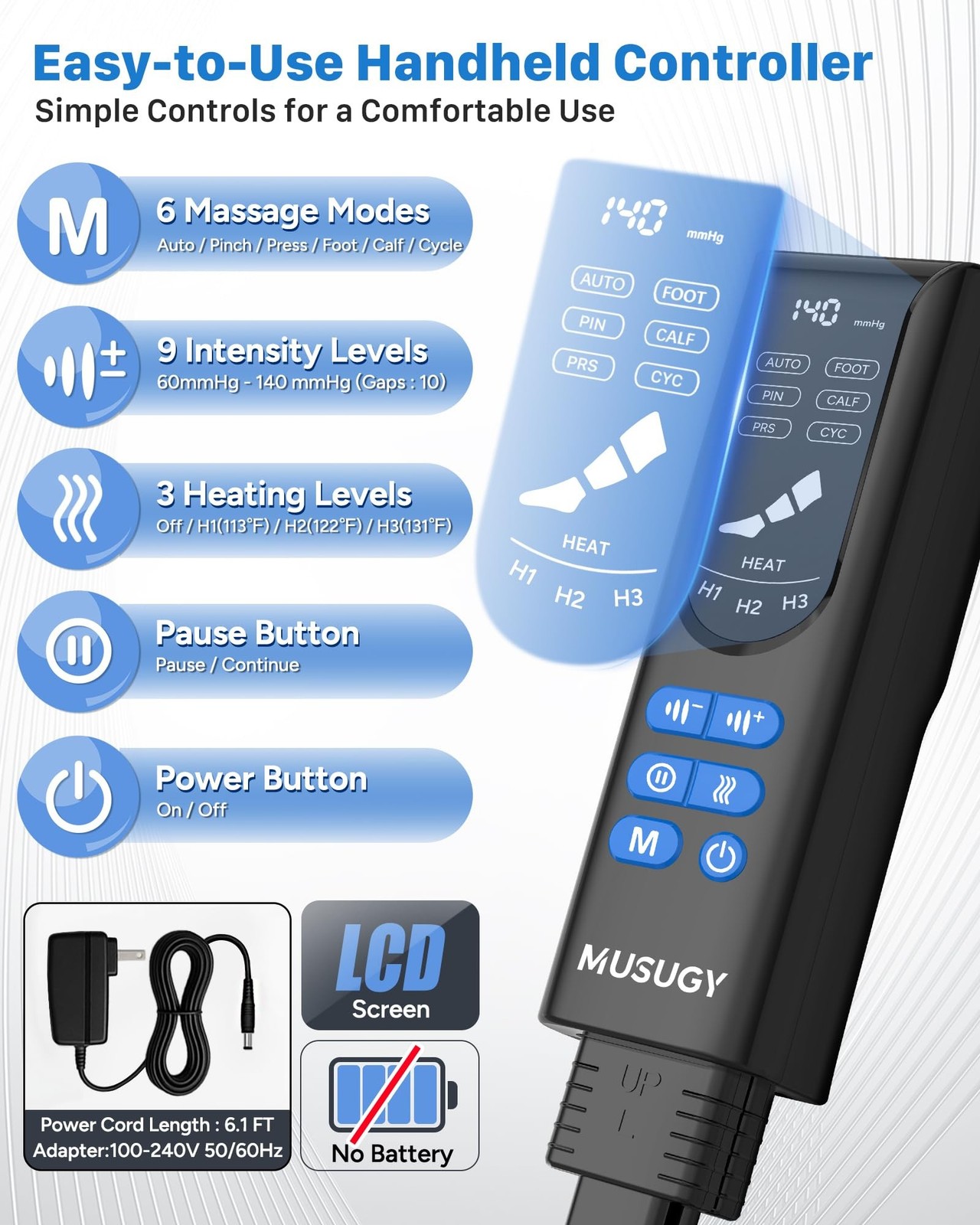 Air Compression Leg Massager with Heat : MUSUGY Sequential Foot and Calf Mass...