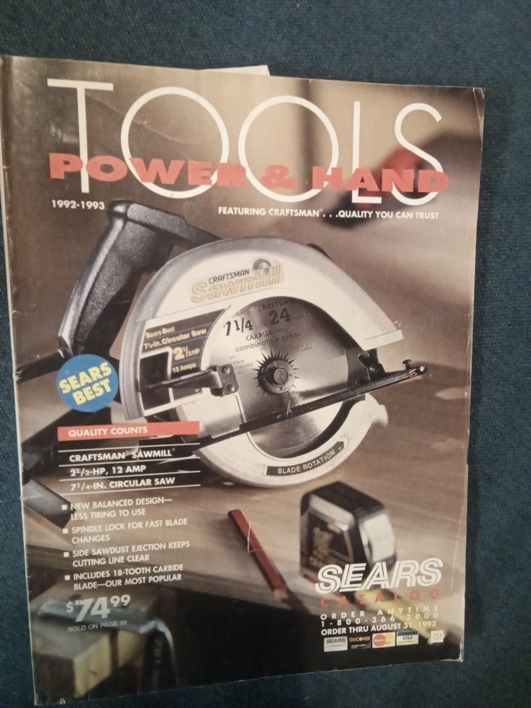 SEARS Power & Hand Tool Catalog 1992-1993 Featuring Craftsman