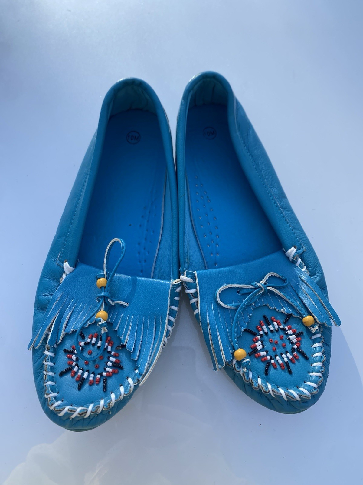 Vintage Turquoise Beaded Moccasins Native American Women’s 10