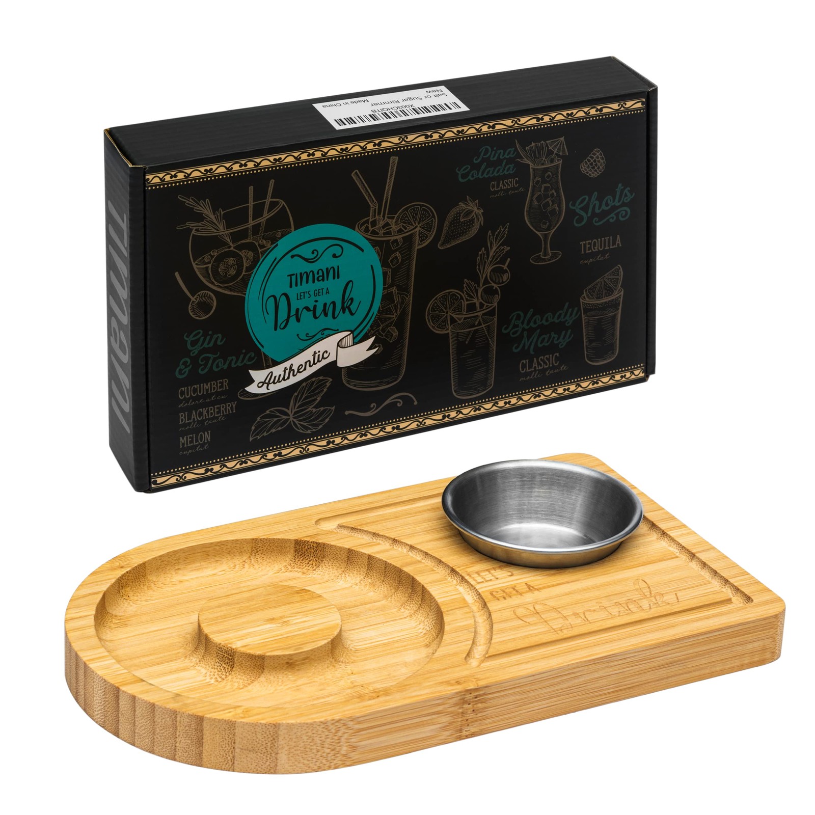 Bamboo Wood Cocktail Rimmer Tray, Glass Salt Sugar Rimmer for Margarita