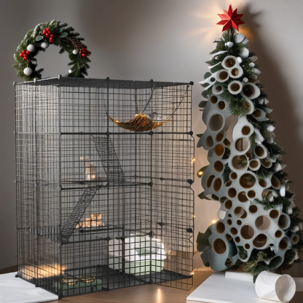 4-Tier Large Cat Cage Enclosure Metal Wire Kennel Playpen Catio with Hammock