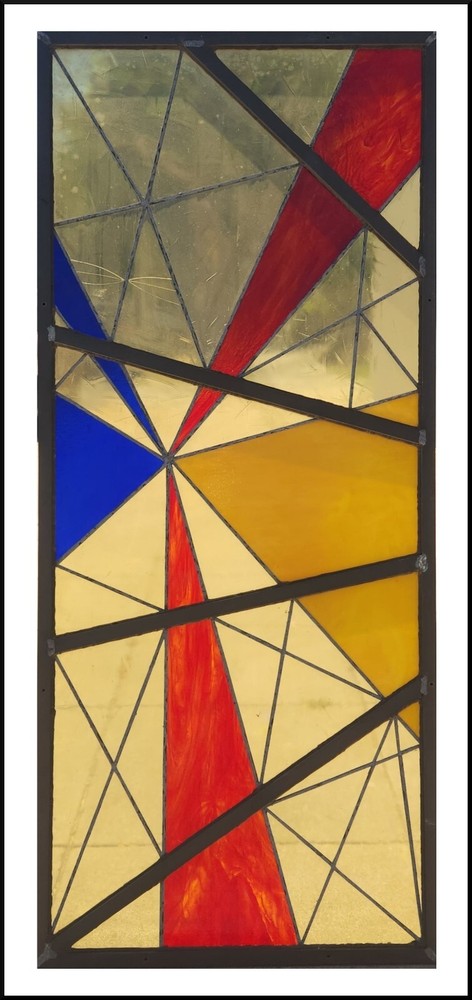 Stephen Powers STAINED GLASS 1" SQUARE BRASS FRAME 29" X 68"