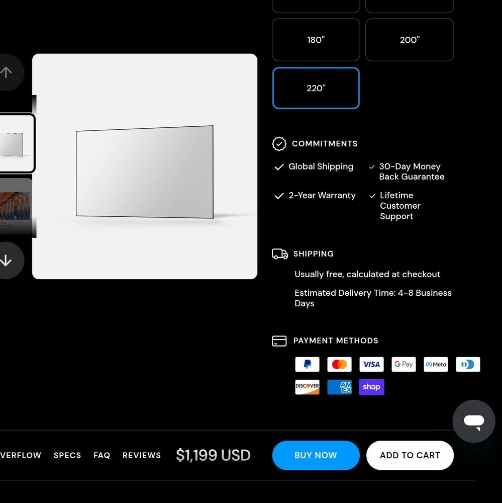 Valerion 220" 16:9 Matte White Fixed Projector Screen