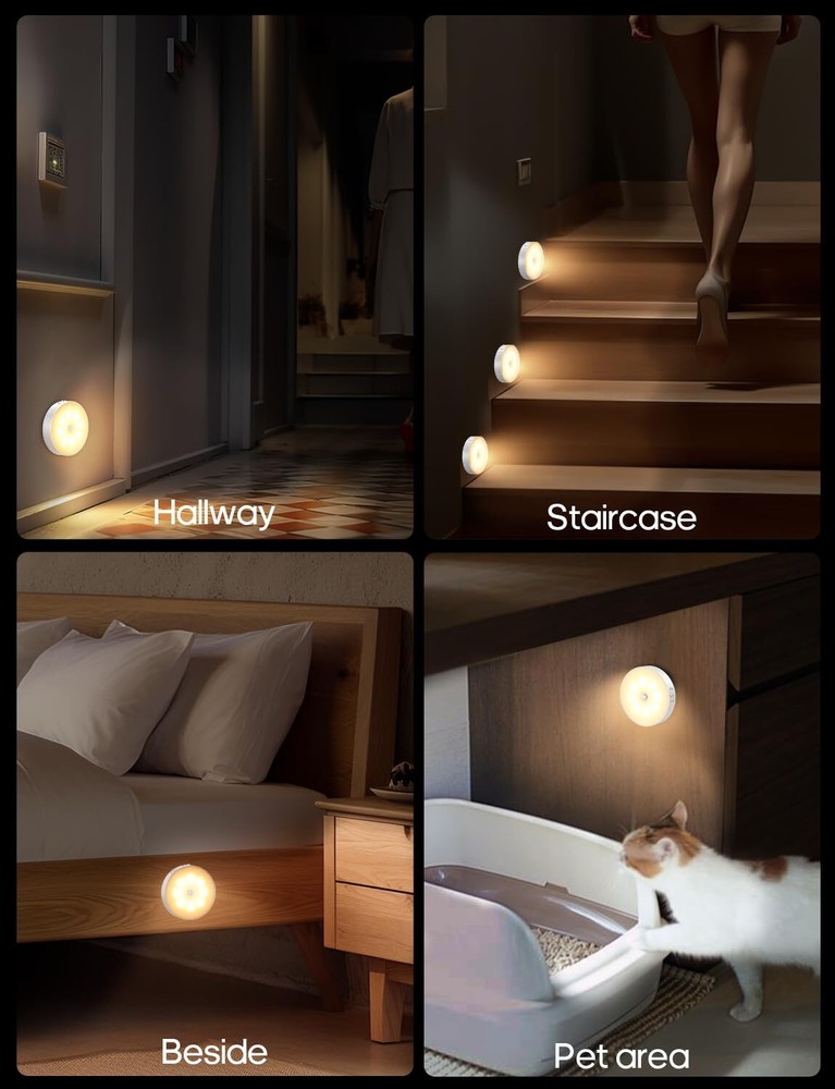 Led Under Cabinet Lights Wireless Motion Sensor Rechargeable Light Puck Light...