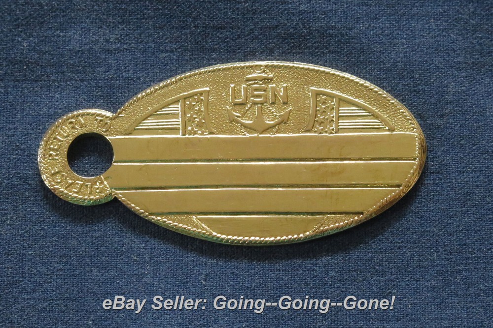 Rare 1890's NAVY KEYCHAIN FOB ID TAG TRUNK TAG DOG TAG SOLDIER TAG STAMPING BRAS