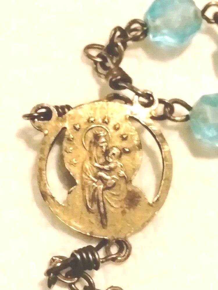 Antique Sea Blue Rosary Sacred Heart Of Jesus 1930's Original