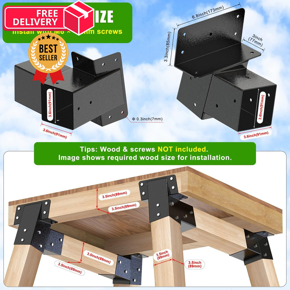 BeneLabel 4Pack 4x4 Compound Angle Brackets, Black