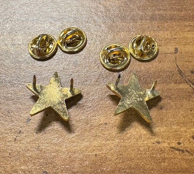 1 star 3/4" Corrugated GOLD Pair Collar Pin Rank Insignia Police Chief Deputy