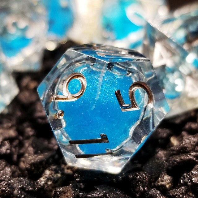 Sage's Sky Souls - Sky Blue Liquid Core Sharp Edge Resin Dice Set