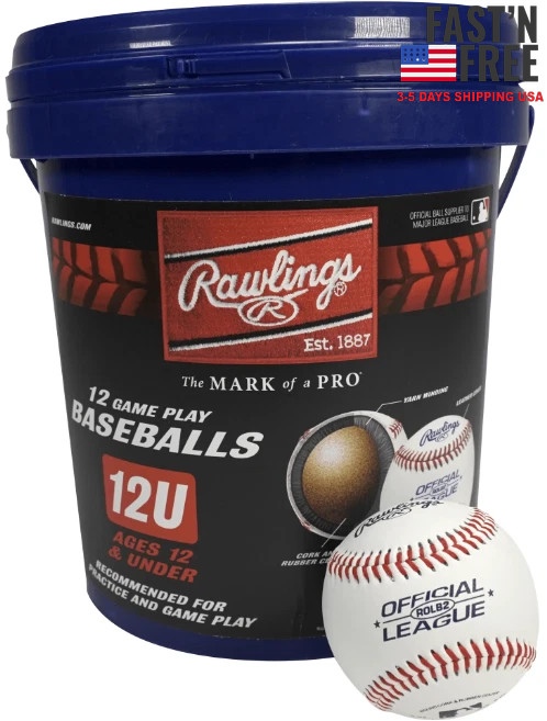Rawlings ROLB2 12U Official League Youth Practice Baseball Bucket, 12 Count, NEW